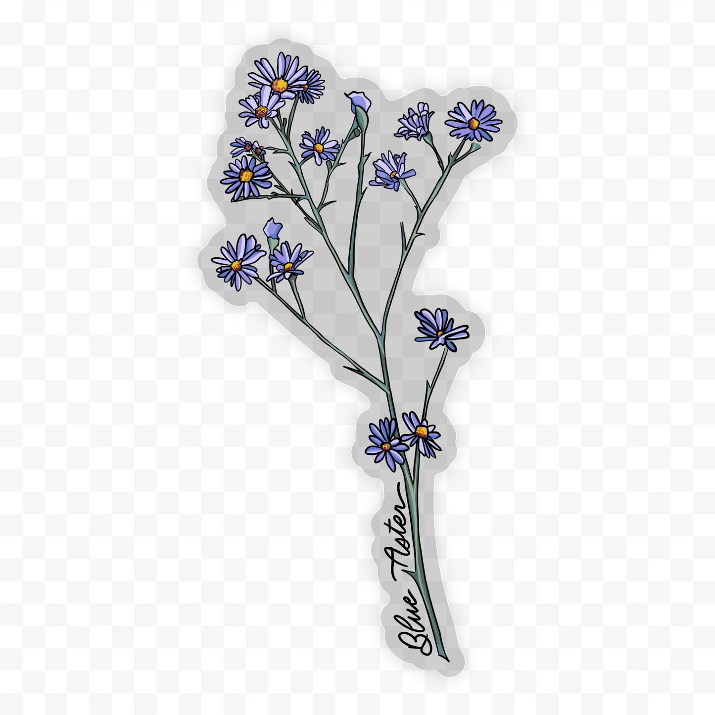 Blue Aster Wildflower Sticker 6"