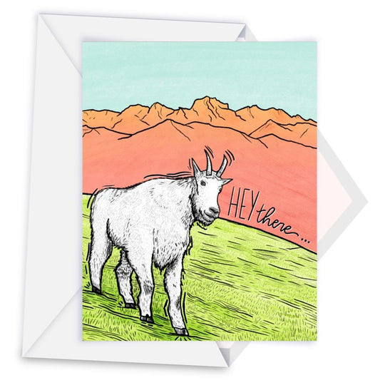 "Hey There" Greeting Card – Featuring a Hand-Drawn Mountain Goat